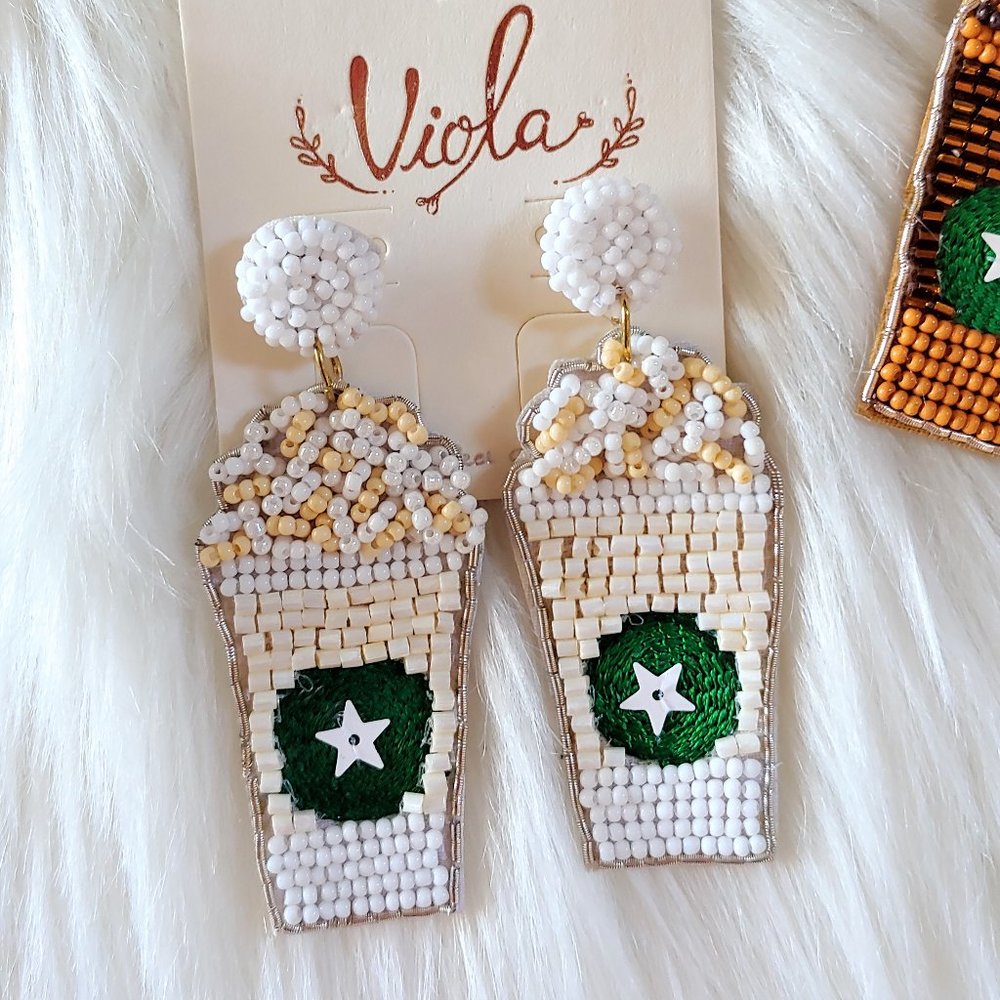 Vanilla Drink Beaded Drop Earrings